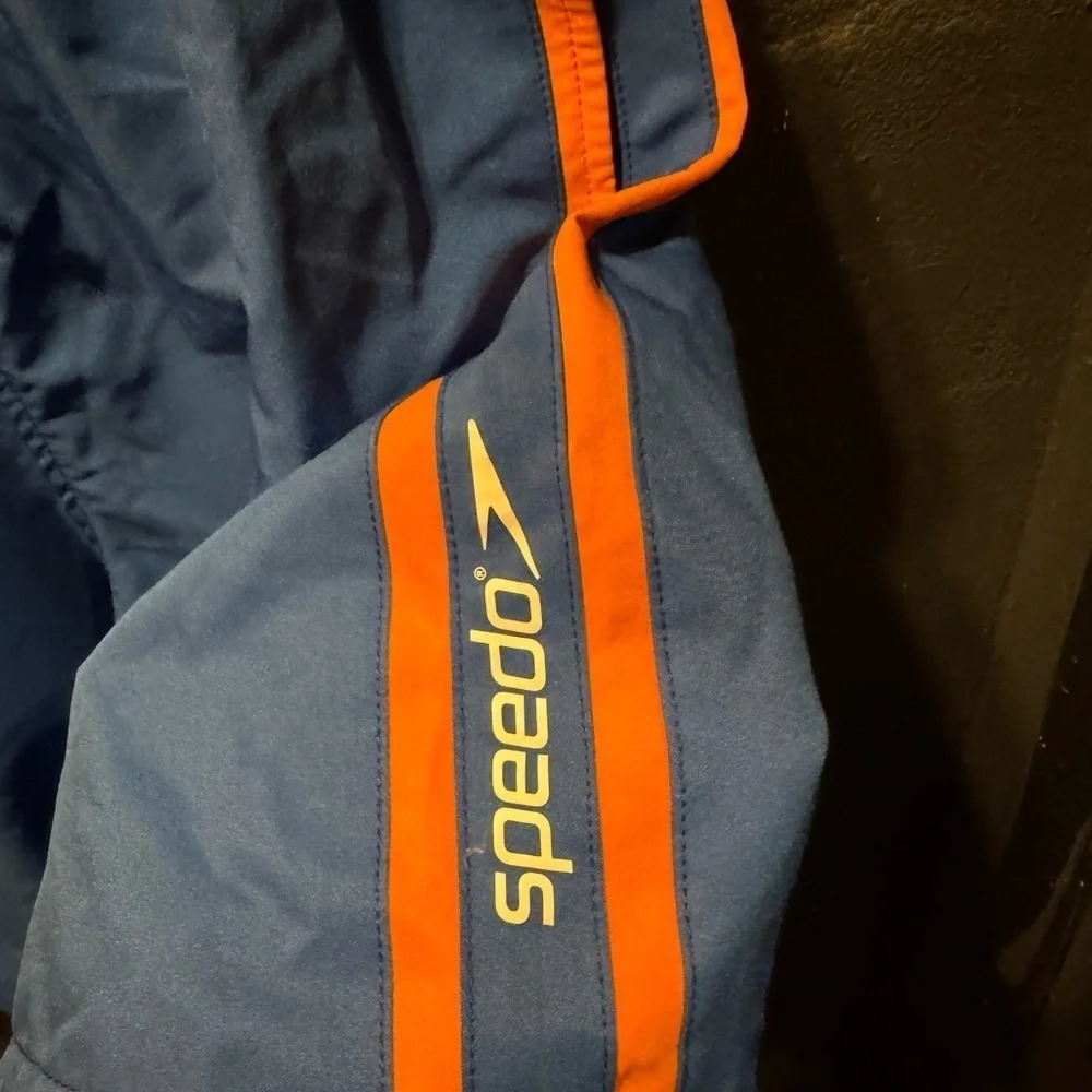 Men’s Speedo Blue Orange Drawstring Swim Trunks Size Large